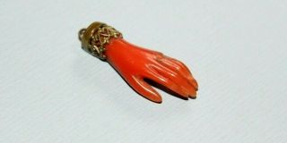 Antique Victorian Carved Natural Coral Hand / Figa Pendant.