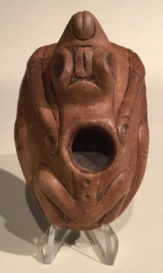 Taino Stone Frog Like Lime Vessel With Full Image Base.  Precolumbian