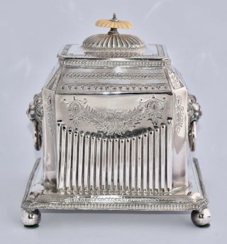 Antique English Silver Plate Biscuit Barrel/tea Caddy - 1/2 Fluted Lions