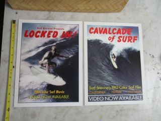 4 Vtg Surfing 2 Bud Browne Hand Bill Surf Movie Poster Set Of Two