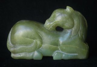 Antique 19thc Chinese Celadon Jade Carving Recumbent Horse 176g Jadeite Qing