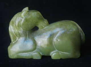 Antique 19thC Chinese Celadon Jade Carving Recumbent Horse 176g Jadeite Qing 2