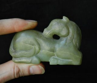 Antique 19thC Chinese Celadon Jade Carving Recumbent Horse 176g Jadeite Qing 3