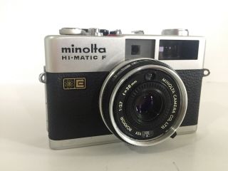 Vintage Minolta Hi - Matic F Camera With Rokkor 1:2:7 38mm Lens With Case