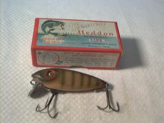 Vintage Old Wood Fishing Lure Heddon River Runt Pike Scale W/ Box