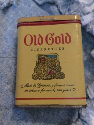 Vtg Lorillard Old Gold Cigarettes Tin 2” X 3” Hinge Top / Striker On Bottom (25)