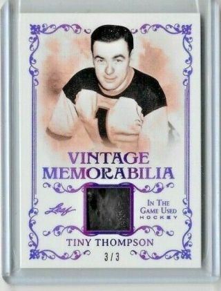 2019 - 20 Tiny Thompson Leaf In The Game Itg Hockey Vintage Memorabilia Relic 3/3