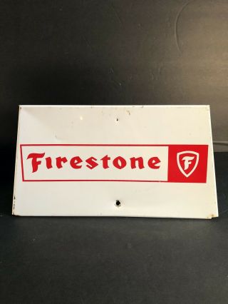 Vintage Firestone Tires Advertising Metal Sign Oil Gas Shop 13”x7” Tire Display