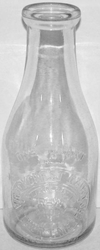 Vintage Milk Bottle Rockcrest Dairy Arthur Meyers Olathe Kansas Treq Embossed Qt