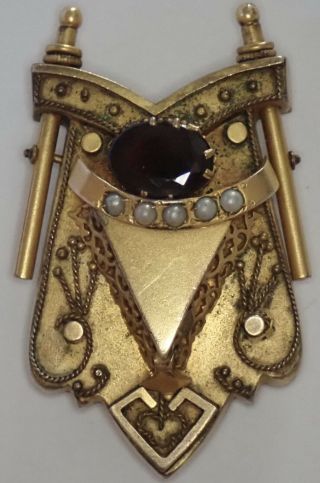 Antique Victorian Etruscan Revival Gold Filled Garnet Pearl Memento Locket