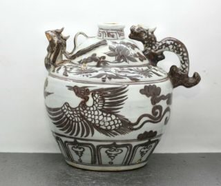 Rare Stunning Antique Chinese Underglaze Iron Red 釉里红 Porcelain Dragon Pot