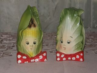 Vintage Anthropomorphic Salt & Pepper Shakers Japan Corn & Cabbage