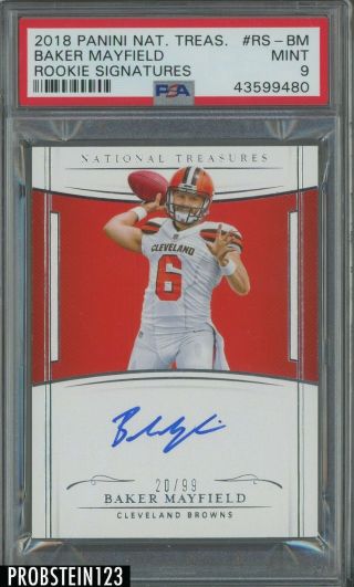 2018 National Treasures Baker Mayfield Browns Rc Rookie Auto 20/99 Psa 9