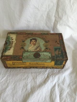 Vintage La Palina Excellentes Wood Cigar Box 10 Cent 1917 Tax Congress Cigar Co