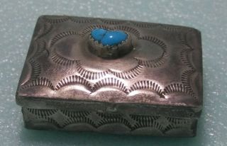 Vintage Old Pawn Navajo Sterling Silver And Turquoise Stamped Pill Box