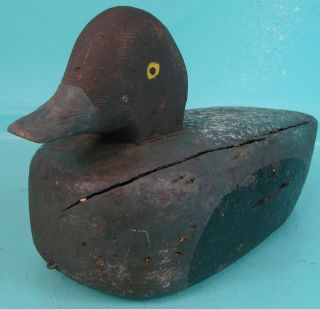 Vtg Early Antique Wooden Primitive Carved Hunting Duck Decoy W/ Painted Eyes
