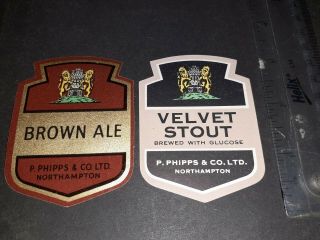 2 X Vintage Beer Paper Label (phipps Northampton Brewery) Brown Ale/velvet Stout