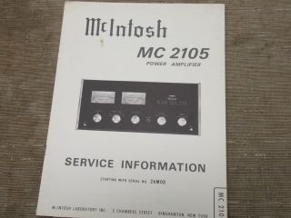 Mcintosh Mc 2105 Vintage Stereo Amplifier Service Information