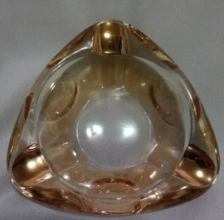 Small Vintage Triangle Iridescent Amber And Gold Gilt Glass Ashtray
