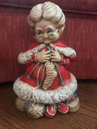 Vintage Mrs Santa Claus Knitting Hand Painted Ceramic Christmas 13” Figurine