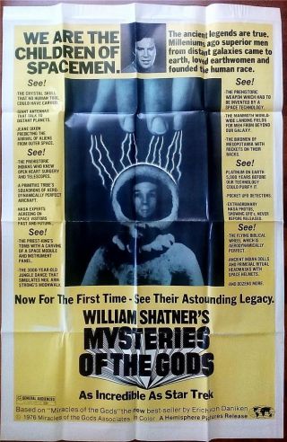 William Shatner Of Star Trek Fame Orig Vintage Mysteries Of The Gods 1 Sheet