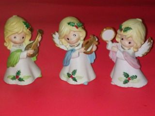 Vintage Homco Home Interiors Set Of 3 Christmas Angels Holly Instruments 5612