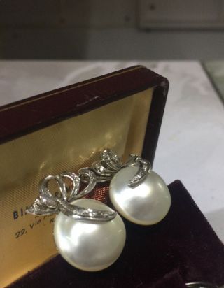 Vintage Antique Art Deco Natural Pearl Diamond Palladium Earrings