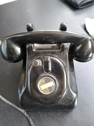 Vintage Leich Black Bakelite Desk Telephone Crank Ringer