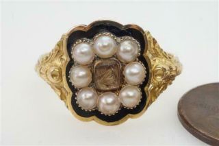 Quality Antique English 18k Gold Pearl Enamel Mourning Ring C1830