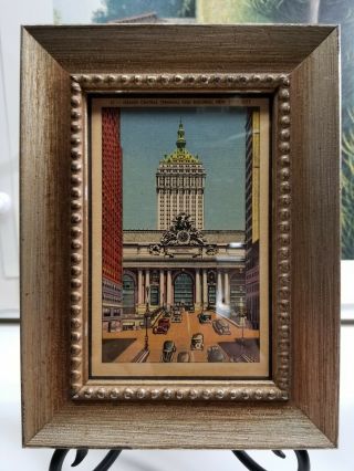 Grand Central Terminal & Building York City Framed Vintage Linen Postcard