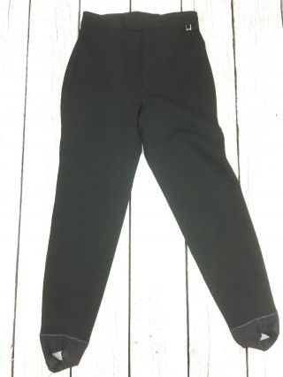 Vintage Roffe Sz 10 Ski Pants Black Stirrup Stretch Wool Lycra Spandex