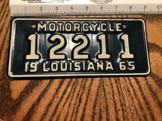 1965 Louisiana Motorcycle License Plate Vintage Mc Antique Harley Davidson 12211