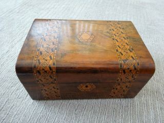 Vintage Walnut & Marquetry Wooden Trinket / Jewellery Box