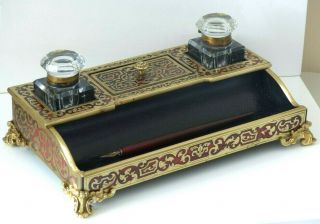 Rare Large Antique 19th Century French Boulle Faux Tortoiseshell Inkwell Stand