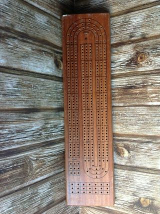 Vintage Timber Cribbage Playing Board With Pegs - Large Wooden Board Retro