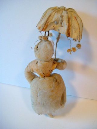 Rare Antique German Girl With Parasol Cotton Christmas Ornament 3