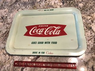 Vintage 1959 Coke Tray Drive In For Coke / Goes Good With Food Sea Foam Green