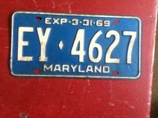 License Plate Tag Maryland Md Ey 4627 1969 Rustic Usa