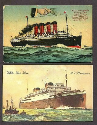 Rms Mauretania & Britannic - Picture Postcards - Paquebot Cancels