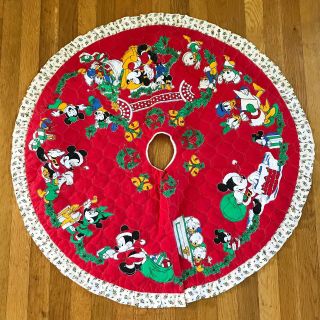 Vintage Disney Christmas Tree Skirt Mickey Mini Mouse Donald Daisy Duck 35 " Wide