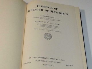 Elements Of Strength Of Materials By S.  Timoshenko & Maccullough Hc 1958 3rd Ed.