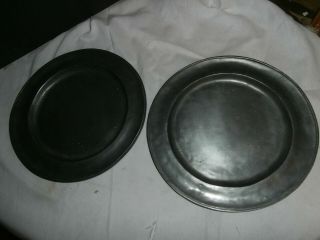2 Antique Old World Pewter 10 1/2 " Plates 95