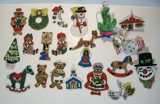 Vintage Hand - Painted Wood Christmas Ornaments,  Set Of 35