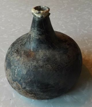Authentic Antique 1680 - 1720 Century Blown Pontil English Onion Wine Bottle
