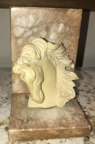 Vintage Pair 2 Matching Horse Marble Stone Bookends Book Ends 7“ Tall
