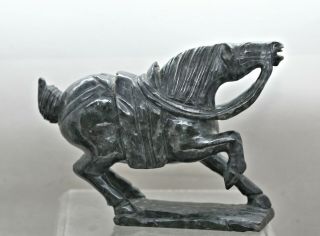 Exquisite Antique Chinese Hand Carved Dark Jade Stone Tang Horse C1900