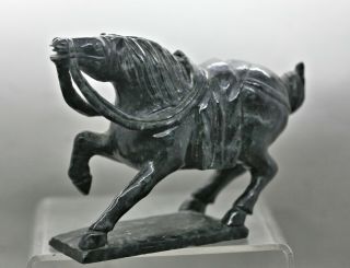Exquisite Antique Chinese Hand Carved Dark Jade Stone Tang Horse c1900 3