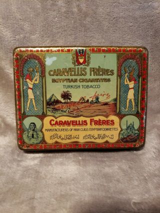 Vintage Caravellis Freres 100 Egyptian Cigarettes Tobacco Tin