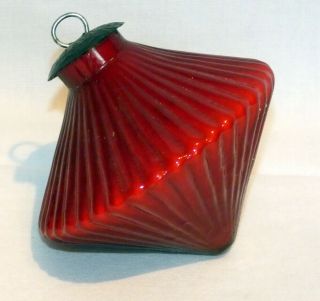 Vintage Christmas Midwest Kugel Red Top Glass Ornament Top 3 - 1/2 "