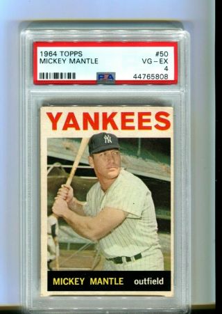 1964 Topps Mickey Mantle Psa 4 Vg/ex York Yankees 50 Looks Better